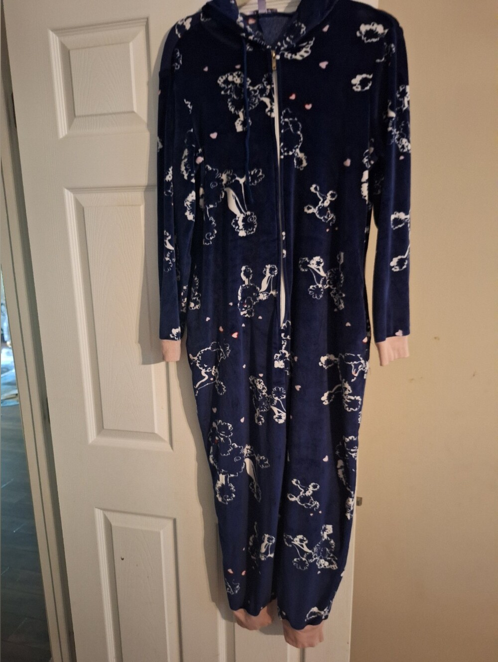 Hale Bob Navy and Pink Zip-Up Pajama Onesie with Poodle Print